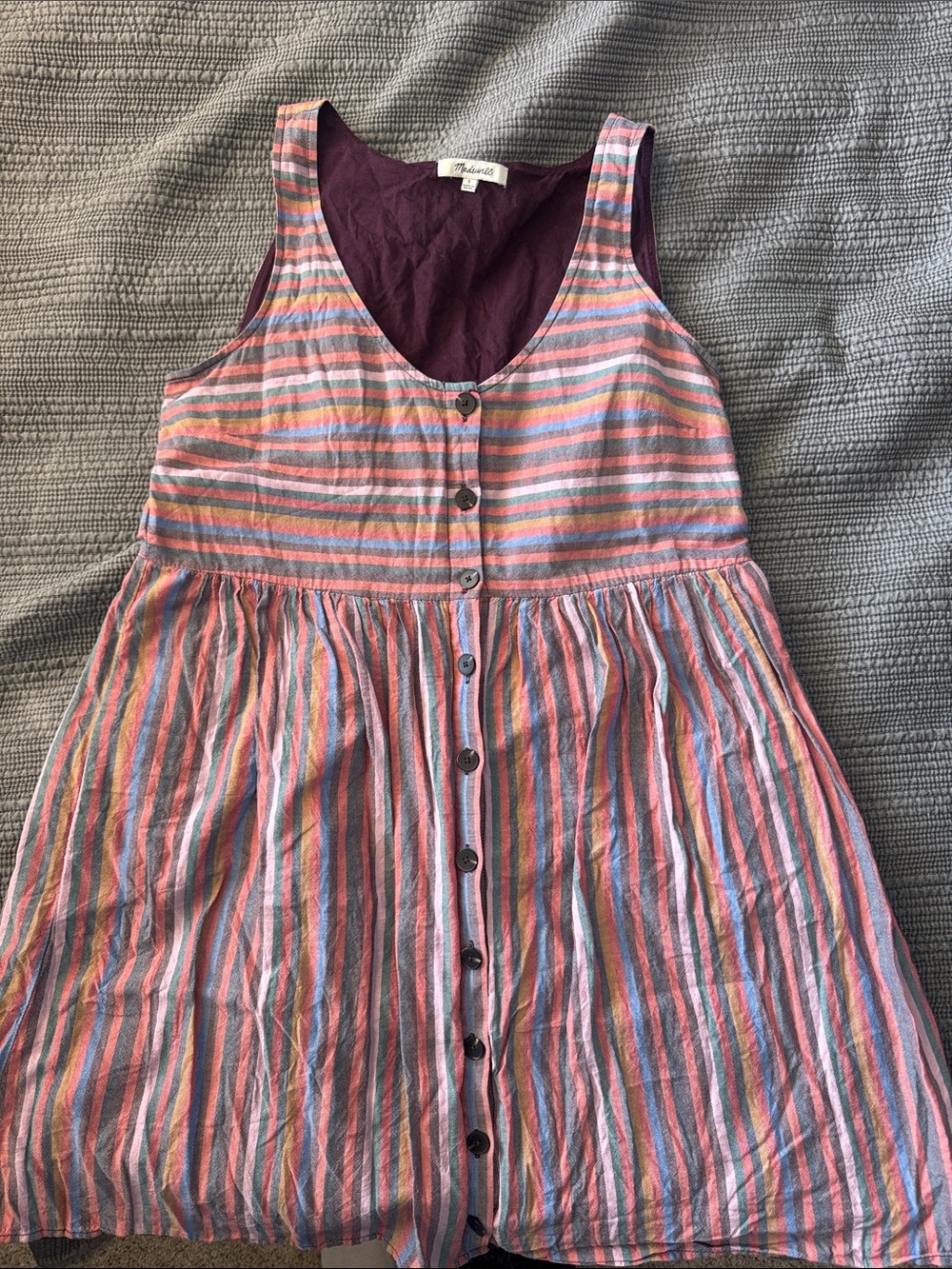 Madewell Multi-Stripe Button-Front Casual Tank Dress - Pink, Blue, Orange